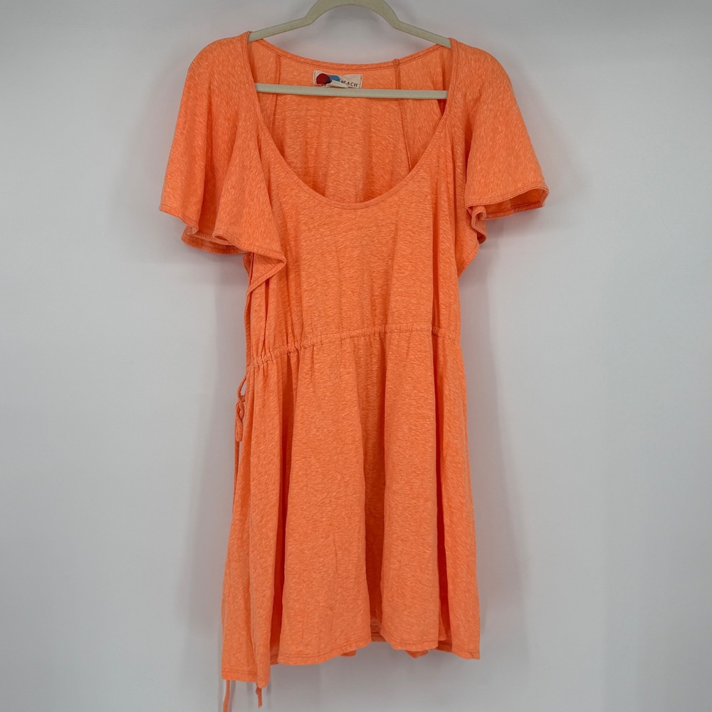Free People Beach Orange Slub Knit Flutter Sleeve Mini Dress Large